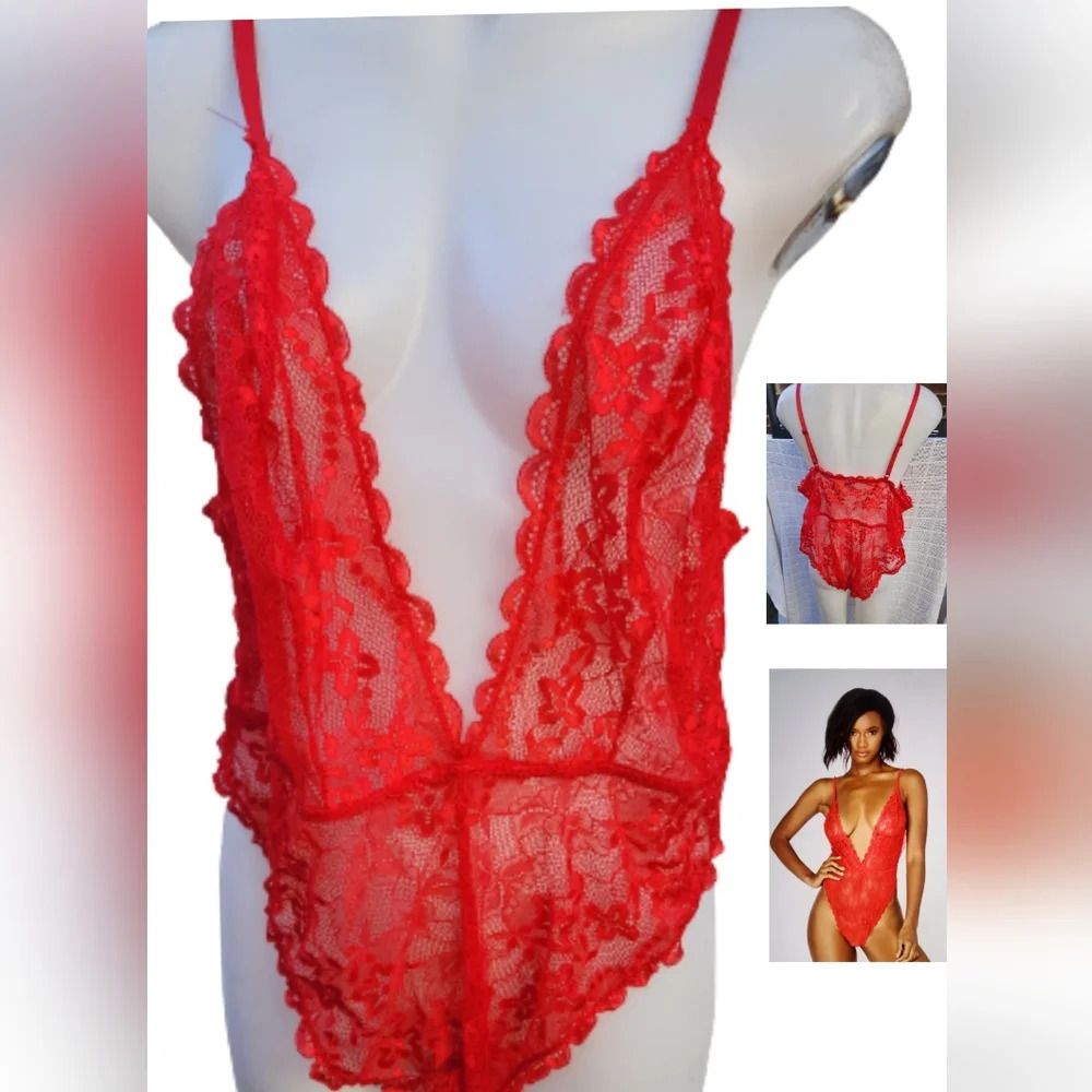 Fashion Nova Plus‎ size red lacy teddy 3X NWOT